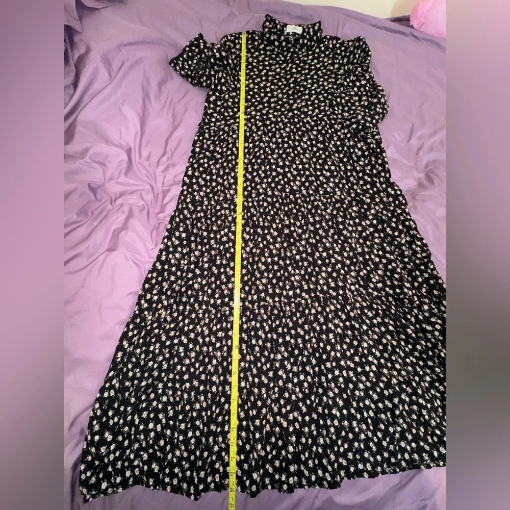 Natural Life Rebecca Midi Dress Black Cream Rose Floral Pockets Boho Sz Large - Picture 8 of 15
